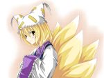  1girl bad_id blonde_hair fox_ears fox_tail hands_in_sleeves hat kyuubi multiple_tails shiren_(monochrome_structure) short_hair tail touhou yakumo_ran 