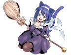  blue_hair broom cat_ears green_eyes maid original pantyhose poporon tail 