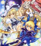  bad_id blonde_hair broom broom_riding bunny colored_pencil_(medium) crossover fang gunbird hat kirisame_marisa marion marker_(medium) pantyhose pemoko pom-pom rabbit scarlet_devil_mansion star touhou traditional_media twintails witch_hat 