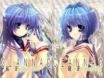  blue_eyes blue_hair clannad e-nya fujibayashi_kyou fujibayashi_ryou long_hair school_uniform short_hair siblings twins 