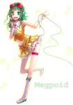  bad_id belt boots goggles green_eyes green_hair gumi headphones headset highres microphone midriff ribbon shino-s skirt smile solo thigh-highs thighhighs vocaloid wing_collar wrist_cuffs 