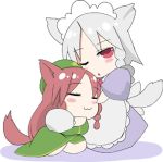  animal_ears atoshi bad_id dog_ears dog_tail hat hong_meiling inu_sakuya izayoi_sakuya kemonomimi_mode lowres maid red_hair redhead silver_hair tail touhou wink 