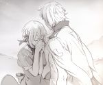  beige closed_eyes cross dress hair_ribbon liechtenstein_(hetalia) monochrome ribbon short_hair siblings switzerland_(hetalia) yuriko_(kkk9) 