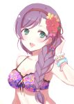  bikini blush braids green_eyes long_hair love_live!_school_idol_project smile toujou_nozomi violet_hair 