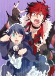  1boy 1girl ;3 animal_ears blue_eyes blue_hair cat_ears choker crow_(show_by_rock!!) cyan_(show_by_rock!!) fang looking_at_viewer maid maruboku open_mouth paw_pose red_eyes redhead ringlets show_by_rock!! smile 