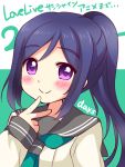  blue_hair blush long_hair love_live!_sunshine!! matsuura_kanan number pirika ponytail purple_eyes seifuku smile 