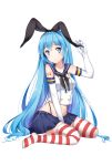  blue_eyes blue_hair blush crossover hatsune_miku kantai_collection long_hair ribbon seifuku shimakaze_(kantai_collection) skirt vocaloid 