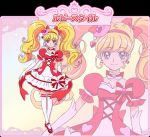  1girl asahina_mirai blonde_hair blush character_sheet cure_miracle dress female hat long_hair magical_girl mahou_girls_precure! mini_hat official_art pink_eyes precure smile solo twintails wallpaper witch_hat 