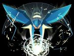  black_background bug electricity insect_wings kuro_nasu no_humans pokemon pokemon_(creature) pokemon_(game) pokemon_sm simple_background solo vikavolt wings yellow_eyes 