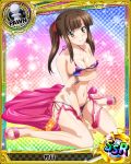  1girl artist_request bracelet breasts brown_eyes brown_hair card_(medium) character_name checkered checkered_background chess_piece covered_nipples gradient gradient_background hair_ribbon high_school_dxd jewelry large_breasts murayama_(high_school_dxd) official_art pawn rainbow_background ribbon runes sparkle swimsuit torn_clothes torn_swimsuit trading_card twintails 