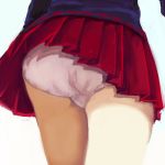  1girl ass blue_background from_behind miniskirt panties pantyshot pantyshot_(standing) pleated_skirt red_skirt sekibanki simple_background skirt solo standing thighs touhou two-tone_background underwear upskirt walking white_background white_panties wind wind_lift yunuki_uta 