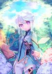  blue_hair book forest male_focus mikleo_(tales) name_(oiuio) nature short_hair smile staff tales_of_(series) tales_of_zestiria violet_eyes white_hair 