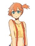  1girl blue_eyes breasts cowboy_shot denim denim_shorts kasumi_(pokemon) orange_hair pokemon pokemon_(anime) short_hair shorts side_ponytail solo suspenders 