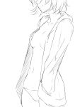  1girl breasts collarbone hands_in_pockets head_out_of_frame highres hood hoodie medium_breasts monochrome navel niwatazumi no_bra no_shirt open_clothes open_hoodie original panties short_hair sketch smile underwear white_background 