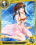  1girl argyle argyle_background artist_request bracelet breasts brown_eyes brown_hair card_(medium) character_name chess_piece covered_nipples hair_ribbon halftone halftone_background high_school_dxd jewelry large_breasts magic_circle murayama_(high_school_dxd) official_art pawn ribbon swimsuit trading_card twintails 