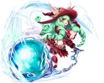  1girl animal_ears artist_request black_gloves breasts drill_hair fiore_burnelli gloves green_hair hair_ornament hat large_breasts long_hair looking_at_viewer official_art open_mouth orange_eyes revealing_clothes simple_background solo star_ocean star_ocean_integrity_and_faithlessness twin_drills white_background witch_hat 