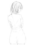  1girl bangs from_behind highres jacket looking_to_the_side monochrome niwatazumi original self_hug short_hair sketch upper_body white_background 