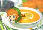  1boy food in_bowl in_container link mimme_(haenakk7) miniboy pumpkin pumpkin_soup soup the_legend_of_zelda 