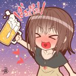  &gt;_&lt; 1girl alcohol beer blush brown_hair closed_eyes colored drunk german heart heart_in_mouth jewelry necklace open_mouth original solo yua_(checkmate) 