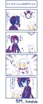  2girls 4koma ancient_destroyer_oni black_hair blue_eyes clock comic commentary_request dress drill_hair gloves hakama highres horns japanese_clothes kantai_collection kimono limited_palette long_hair multiple_girls northern_ocean_hime shinkaisei-kan side_ponytail tomoyohi translation_request twitter_username white_dress white_hair white_skin 