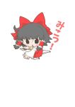  1girl ascot blush_stickers bow chibi commentary detached_sleeves hair_bow hair_tubes hakurei_reimu japanese_clothes kicking miko short_hair solo touhou zannen_na_hito 