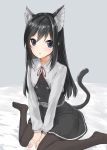  1girl animal_ears asashio_(kantai_collection) black_hair black_legwear blue_eyes cat_ears cat_tail kantai_collection kemonomimi_mode kyougoku_touya long_hair pantyhose remodel_(kantai_collection) solo tail 