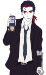  crutch formal h0saki humanization id_card kill_la_kill low_ponytail male_focus meitantei_conan multicolored_hair personification police_badge scar senketsu streaked_hair suit wallet 