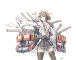  1girl 80s ahoge autobot bare_shoulders brown_hair cannon crossover detached_sleeves double_bun fusion ground_vehicle hairband headgear japanese_clothes kantai_collection keeth kongou_(kantai_collection) long_hair machine machinery mecha motor_vehicle nontraditional_miko oldschool optimus_prime ribbon-trimmed_sleeves ribbon_trim robot skirt smile solo thigh-highs transformers truck turret uniform weapon 