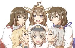  1boy 5girls akagi_(kantai_collection) blonde_hair brown_hair bunbnmorpheus hairband iowa_(kantai_collection) kaga_(kantai_collection) kantai_collection kashima_(kantai_collection) kongou_(kantai_collection) long_hair multiple_girls short_hair shota_admiral_(kantai_collection) side_ponytail silver_hair 