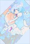  1girl anabone blue_dress blue_eyes blue_hair bow cirno dress fairy_wings hair_bow ice ice_wings puffy_sleeves short_hair short_sleeves smile solo touhou wings 