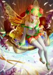  1girl blonde_hair dungeon_and_fighter fairy_wings highres long_hair pointy_ears red_eyes solo thigh-highs wangchuan_de_quanyan wings 