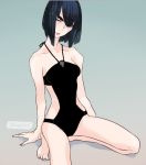  1girl black_hair blue_eyes breasts cleavage eugenio2nd eyebrows kill_la_kill kiryuuin_satsuki long_hair looking_at_viewer one-piece_swimsuit short_hair solo swimsuit thick_eyebrows 