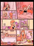  1girl bath brushing_teeth cleaning closed_eyes comic curtains detergent domino_mask laundry mask myonmyon_(hama_natu) orange_hair rubber_duck silent_comic splatoon stretch tentacle_hair vacuum_cleaner 