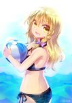  1girl absurdres ass ball beachball bikini blonde_hair braid highres hinasumire kirisame_marisa long_hair looking_back side_braid single_braid standing swimsuit touhou yellow_eyes 