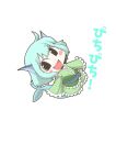  1girl blush_stickers chibi commentary_request fish_tail head_fins mermaid monster_girl obi sash short_hair smile solo touhou translation_request wakasagihime zannen_na_hito 