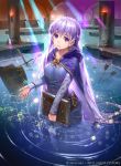  1girl arrow book dress fire_emblem fire_emblem:_fuuin_no_tsurugi fire_emblem_cipher hmk84 long_hair purple_hair shield sofiya solo sword very_long_hair water weapon wet 