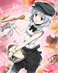  1girl :p artist_request beret cake food grey_hair hat looking_at_viewer official_art pantyhose sanya_v_litvyak short_hair solo strike_witches tongue tongue_out 