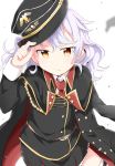  1girl hat hat_tip high_school_fleet highres military military_hat military_jacket military_uniform peaked_cap solo thea_kreutzer uniform white_hair yasaka_shuu yellow_eyes 