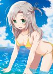  1girl bikini highres kantai_collection kazumi_(uta915) kinugasa_(kantai_collection) long_hair swimsuit water white_hair 