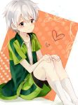  1boy androgynous bike_shorts bike_shorts_under_shorts black_shorts collarbone green_shorts gym_shorts heart jacket open_track_jacket shorts silver_hair sitting socks solo tama_(05728) totsuka_saika track_jacket white_legwear yahari_ore_no_seishun_lovecome_wa_machigatteiru. 