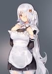  1girl alternate_costume breasts enmaided girls_frontline grey_background hair_over_one_eye kishiyo long_hair looking_at_viewer maid ponytail red_eyes simple_background smile solo very_long_hair white_legwear 