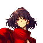  1girl commentary_request looking_away lowres mirror onimaru_gonpei portrait purple_hair red_eyes rope short_hair smile solo touhou yasaka_kanako 