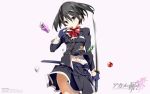  1girl akame_ga_kill! black_hair candy eating food gloves highres katana kurome_(akame_ga_kill!) official_art solo sword toru_k wallpaper weapon 