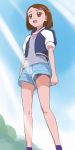  1girl bike_shorts bike_shorts_under_shorts brown_eyes brown_hair hair_ornament hairclip haruyama_kazunori mahou_girls_precure! nagase_mayumi precure short_hair short_sleeves shorts solo standing 