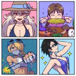  4girls akairiot bayonetta bayonetta_(character) bayonetta_2 bikini bikini_top black_hair breasts dark_skin fire_emblem fire_emblem_if highres ice_climber looking_at_viewer multiple_girls my_unit_(fire_emblem_if) nana_(ice_climber) nintendo sheik super_smash_bros. swimsuit the_legend_of_zelda the_legend_of_zelda:_ocarina_of_time 