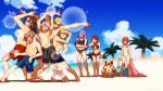  4girls 5boys arms_up artist_name beach blonde_hair brother_and_sister brothers brown_hair camilla_(fire_emblem_if) drill_hair elise_(fire_emblem_if) embarrassed facepalm fire_emblem fire_emblem_if goggles hairband hinoka_(fire_emblem_if) leon_(fire_emblem_if) long_hair male_swimwear marx_(fire_emblem_if) multiple_boys multiple_girls my_unit_(fire_emblem:_kakusei) nipples niwatorineko one-piece_swimsuit palm_tree pose purple_hair redhead ryouma_(fire_emblem_if) sakura_(fire_emblem_if) sand shaded_face short_hair siblings silver_hair sisters sky sparkle swim_trunks swimsuit swimwear takumi_(fire_emblem_if) tree twin_drills very_long_hair 