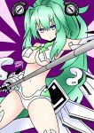  1girl absurdres breasts cleavage green_hair green_heart highres kisaragi_(kisaragi0930) large_breasts long_hair looking_at_viewer neptune_(series) polearm ponytail solo spear symbol-shaped_pupils vert very_long_hair violet_eyes weapon 