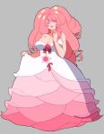  1girl breasts cleavage dress drill_hair full_body lilirulu looking_at_viewer parted_lips pink_eyes pink_hair puffy_lips rose_quartz_universe solo steven_universe white_dress 