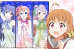  4girls :d brown_hair kousaka_honoka kousaka_kure long_hair love_live! love_live!_school_idol_project love_live!_sunshine!! minami_kotori multiple_girls open_mouth orange_hair school_uniform short_hair smile sonoda_umi start:dash!! takami_chika 