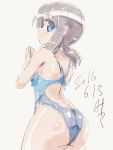  1girl ass black_hair blue_eyes competition_swimsuit from_behind fubuki_(kantai_collection) kantai_collection low_ponytail miuku_(marine_sapphire) one-piece_swimsuit ponytail short_hair solo swimsuit 